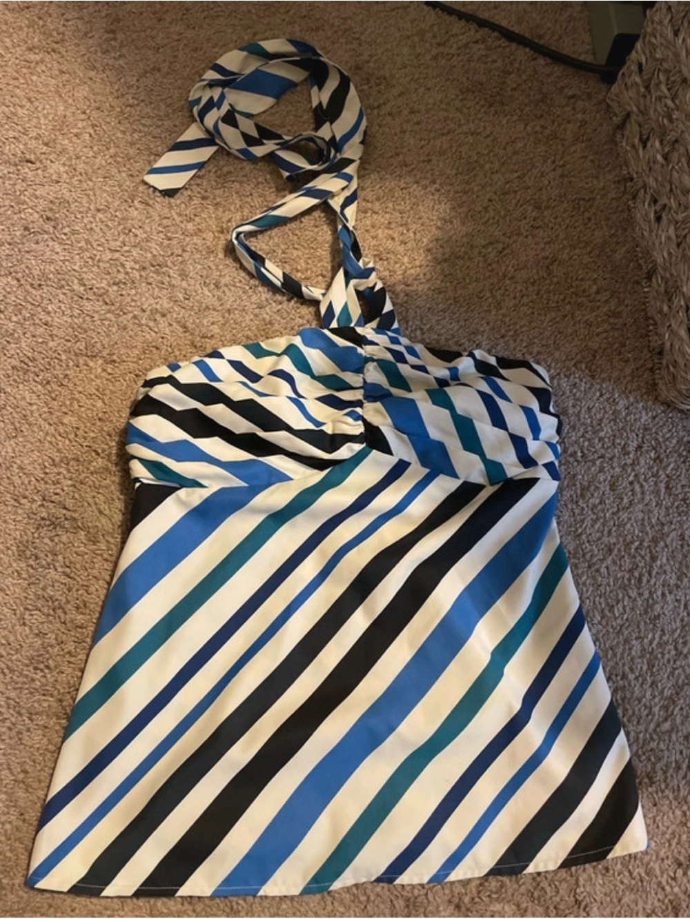 The Limited Blue, Black & White Striped Summer Halter Top
